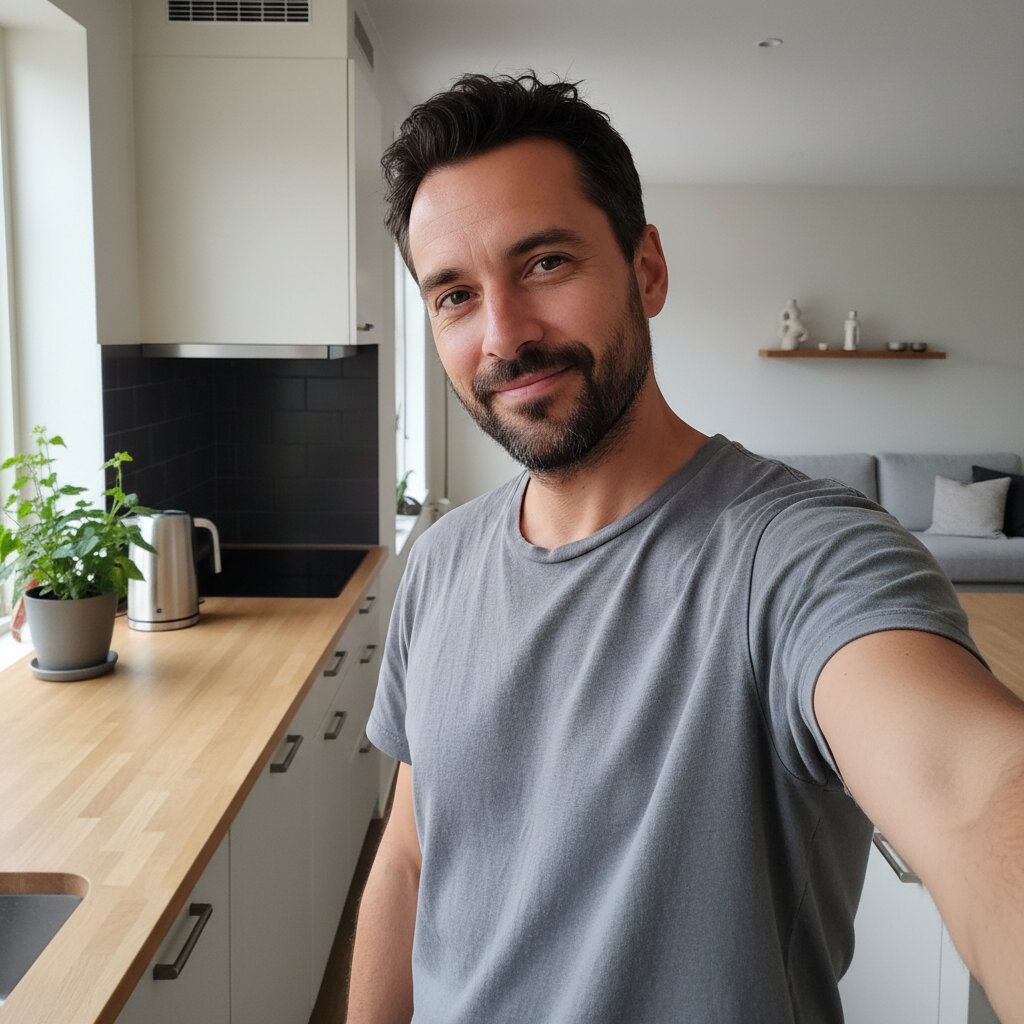 Casual selfie taget hjemme i hverdagstøj