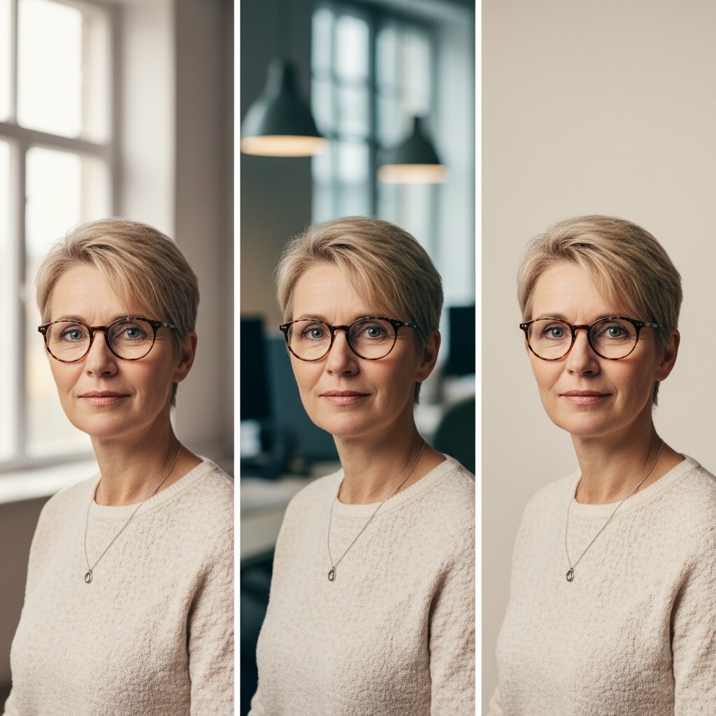 Tre versioner af samme person på forskellige baggrunde, identitet bevaret